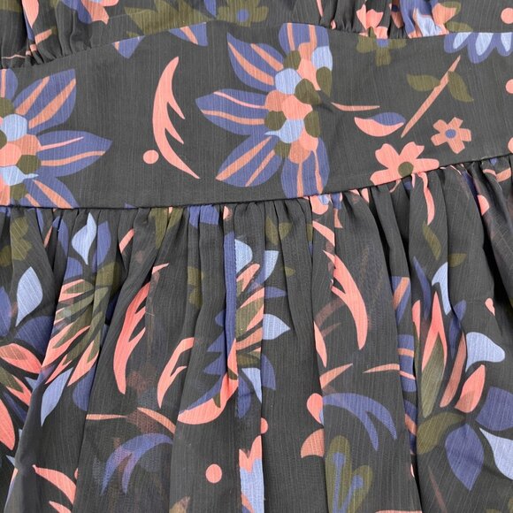 Ted Baker Stephanie Floral Print Blouse Size 4 Keyhole Detail Sheer Long Sleeve - Picture 6 of 16